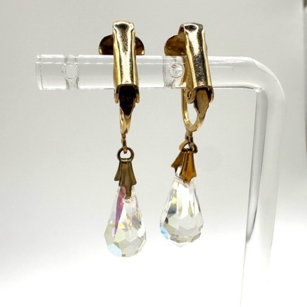 Elegant Gold Tone and Crystal Drop Clip on Earrings Clips